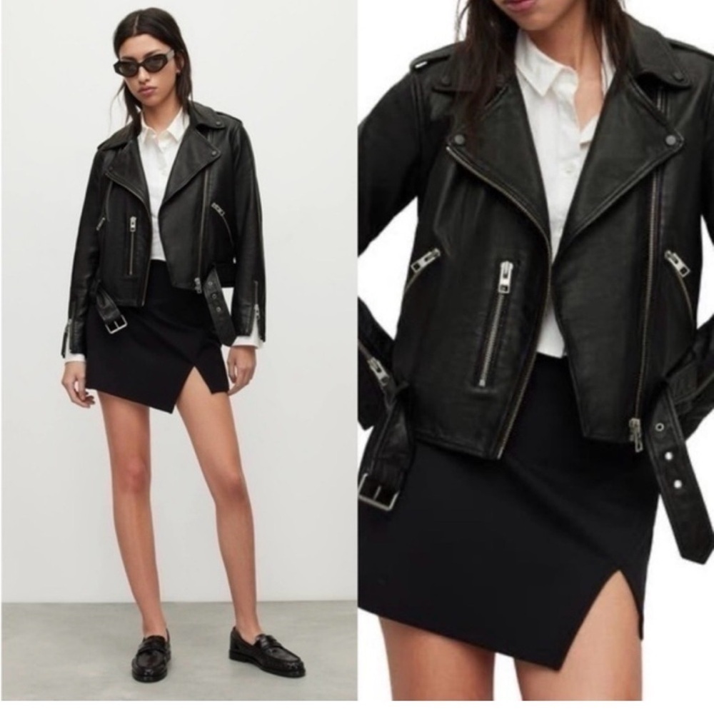 AllSaints Balfern leather biker jacket in black size 4